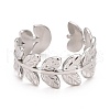 304 Stainless Steel Leaf Wrap Open Cuff Ring for Women RJEW-C025-16P-3