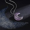 Resin with Natural Amethyst Chip Inside Moon with Tree of Life Copper Wire Wrapped Pendant Necklaces WGC6175-07-1