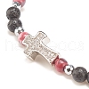 Natural & Synthetic Mixed Gemstone Beaded Stretch Bracelet with Clear Cubic Zirconia Cross for Women BJEW-JB08247-6