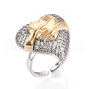 Brass Micro Pave Cubic Zirconia Adjustable Open Cuff Rings for Women RJEW-N051-05GP-1