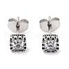 Square 316 Surgical Stainless Steel Pave Cubic Zirconia Stud Earrings for Women Men EJEW-Z050-05A-AS-1