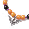 Halloween Theme Baking Painted Glass & Natural Black Onyx(Dyed & Heated) Round Beaded Stretch Bracelets BJEW-MZ00188-02-3