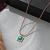 Stainless Stee Pave Synthetic Turquoise Square Pendant Snake Chain Necklaces for Women NZ8152-1