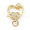 Brass Micro Pave Clear Cubic Zirconia Heart Lobster Claw Clasps KK-G416-35G-1