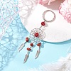 Woven Net/Web with Feather Alloy & Natural Red Jasper & Glass Seed Keychains KEYC-MZ00041-05-2