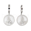 Left and Right Flat Round with Butterfly 304 Stainless Steel Shell Dangle Earrings EJEW-L283-071P-1
