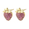 Brass Cubic Zirconia Strawberry Stud Earrings EJEW-L301-01G-4