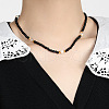 Elegant Round Natural Black Onyx(Dyed & Heated) & Glass & Freshwater Pearl Beaded Necklaces WB9753-4