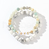2Pcs 2 Styles Bohemian Style Natural African Turquoise(Jasper) & Flower Amazonite & Howlite Round Beads Stretch Bracelet Set with Love Letter US4306-5