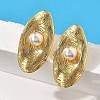 Oval Brass ABS Plastic Imitation Pearl Stud Earrings EJEW-S258-04G-3