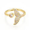 Brass Micro Pave Clear Cubic Zirconia Cuff Rings for Women KK-T074-23G-2