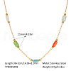 Colorful Natural Stone Rectangle & Stainless Steel Handmade Link Chain Necklaces ZX3080-1-1