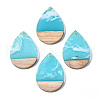 Transparent Resin & Walnut Wood Pendants RESI-T035-28-A02-1