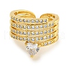 Rack Plating Brass Micro Pave Cubic Zirconia Heart Open Cuff Ring for Women RJEW-C082-06G-2