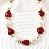 Brass & ABS Imitation Pearl Heart and Round Beaded Necklaces for Women NJEW-D314-11B-G-1