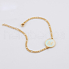 Flat Round with Letter Pattern 304 Stainless Steel Link Bracelets FS-WG4692B-27-2