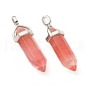 2Pcs Cherry Quartz Glass Double Terminal Pointed Pendants G-YW0002-03-3