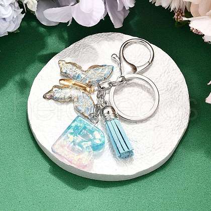 26Pcs Transparent Epoxy Resin & Transparent Acrylic & Faux Suede Tassel Keychain KEYC-JKC01202-02-1