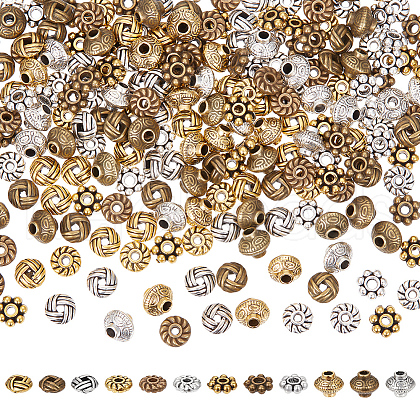SUNNYCLUE 240Pcs 12 Styles Tibetan Style Alloy Spacer Beads TIBEB-SC0001-29-1