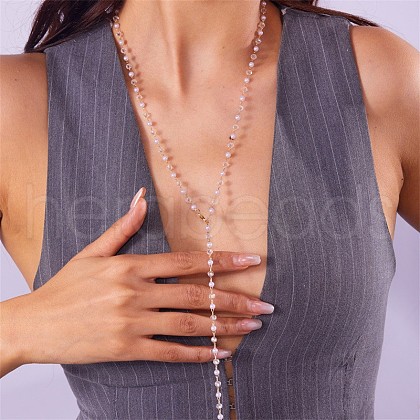 Alloy Crystal Rhinestone & Plastic Pearl Round Long Y Necklaces for Women WGFA4F3-08-1