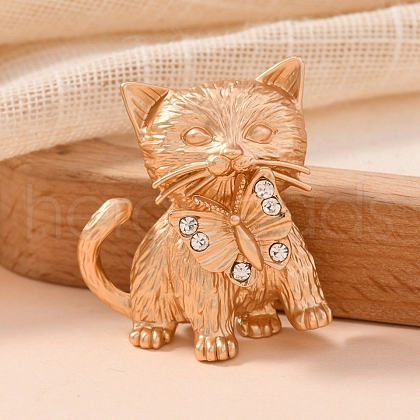 Pet Matte Light Golden Alloy Rhinestone Brooches PW-WG742B0-02-1