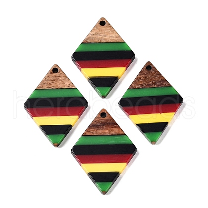 Jamaican Colour Epoxy Resin & Walnut Wood Pendants RESI-N039-122N-1