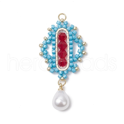 Glass Cylinder Seed Beaded Rhombus Pendants PALLOY-MZ00651-03-1