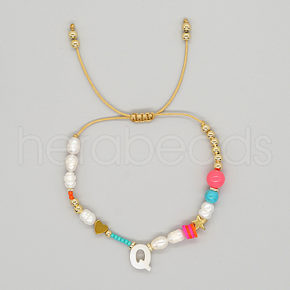 Initial Letter Natural Pearl Braided Bead Bracelet LO8834-17-1