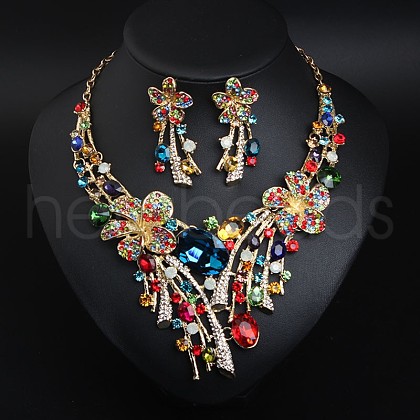 Alloy Glass Rhinestone Earrings & Necklaces Sets FS-WG8F07A-01-1