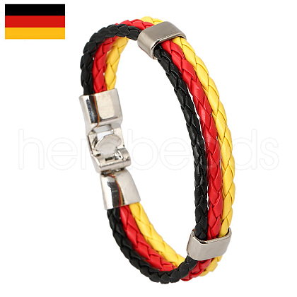 Flag Color Imitation Leather Triple Line Cord Bracelet with Alloy Clasp GUQI-PW0001-086E-1