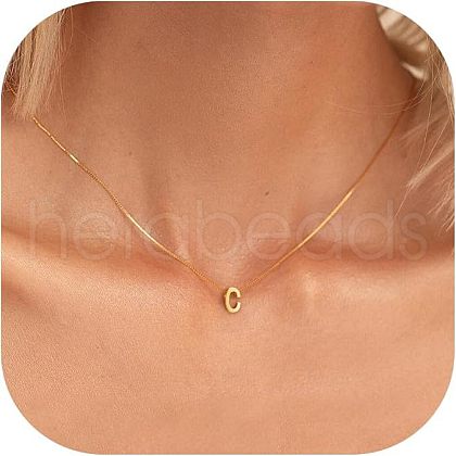 Stainless Steel Initial Pendant Box Chain Necklaces for Women FS-WG8229D-03-1