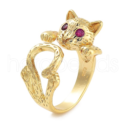 Cat Rack Plating Brass Micro Pave Cubic Zirconia Open Cuff Rings for Women RJEW-Z059-24G-1