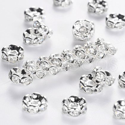 Brass Rhinestone Spacer Beads RB-A014-L7mm-01S-NF-1