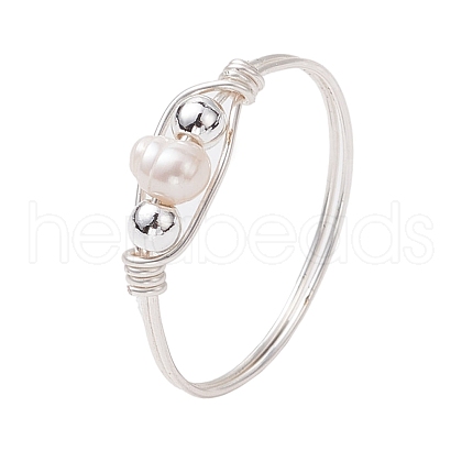 Mother's Day Jewellery Copper Wire Wrapped Natural Cultured Freshwater Pearl Beads Finger Rings for Women RJEW-JR00775-02-1