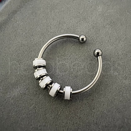 304 Stainless Steel Enamel Disc Beaded Adjustable Open Rings FS-WGAD8B0-07-1