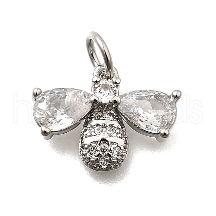 Bees Brass Micro Pave Cubic Zirconia Charms KK-S508-47P-1
