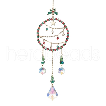 Christmas Theme Glass Ring Pendant Decoration HJEW-TA00229-1