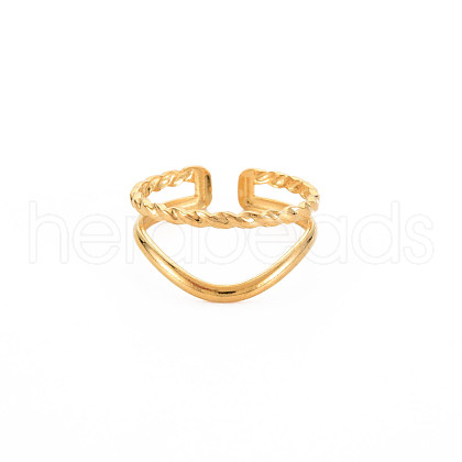 Ion Plating(IP) 304 Stainless Steel Double Line Open Cuff Ring for Women RJEW-S405-211G-1