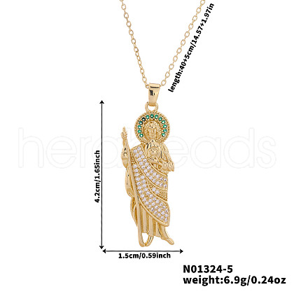 Shiny Brass Clear Cubic Zirconia Religion Saint Jude Pendant Necklaces for Christmas and Birthday Parties PX0651-5-1