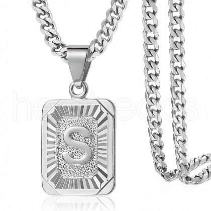 Rectangle with Letter Pattern 304 Stainless Steel Pendant Necklaces FS-WGFC766-40-1