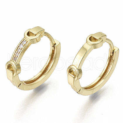 Brass Micro Pave Clear Cubic Zirconia Huggie Hoop Earrings EJEW-S201-208G-NF-1