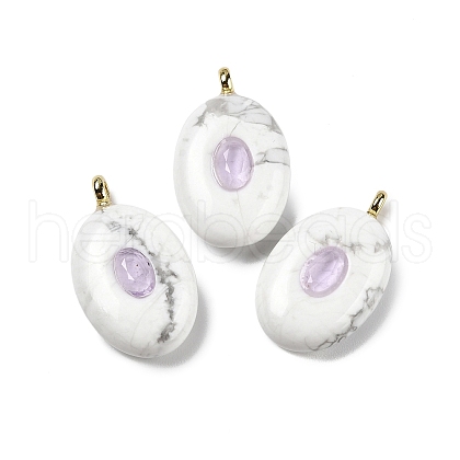 Natural Howlite & Cubic Zirconia Pendants G-Z076-01G-07-1