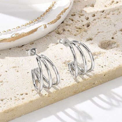 304 Stainless Steel Triple C-Shaped Stud Earrings for Women EJEW-C096-68P-02-1