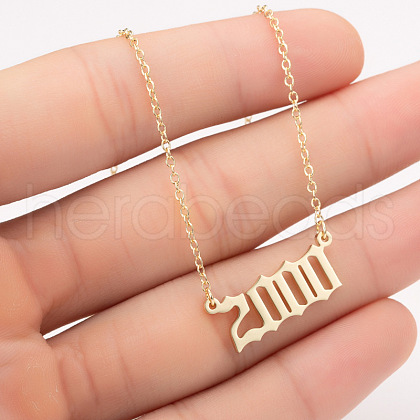 2000 Birth Year Number 201 Stainless Steel Pendant Cable Chain Necklaces FS-WGB5F08-28-1