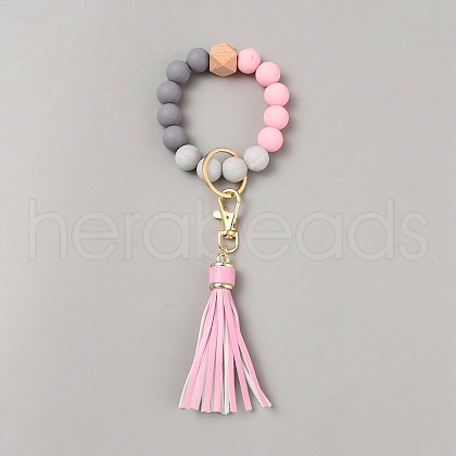 Silicone Round Beaded Keychain Wristlet AJEW-SZC0007-06D-1