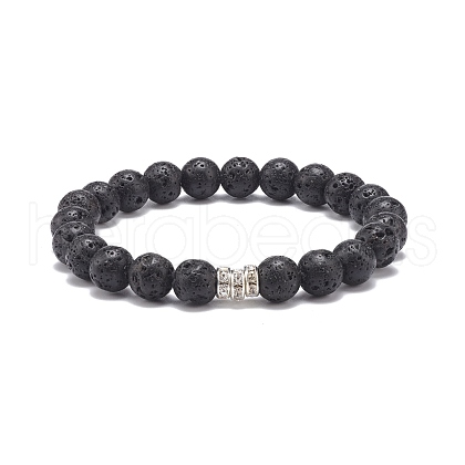 Natural Lava Rock & Rhinestone Stretch Bracelet BJEW-JB08574-1