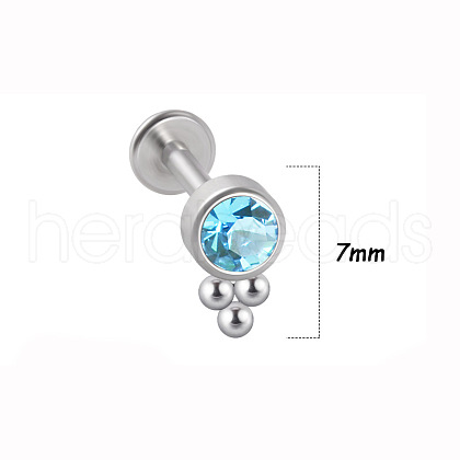 316L Surgical Stainless Steel & G23 Titanium & Aquamarine Rhinestone Flat Round Cartilage Earrings WGA7630-11-1