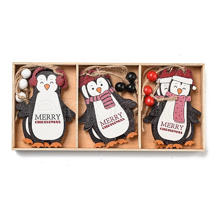 9Pcs 3 Styles Christmas Wood Pendant Decorations Set WOOD-U004-01C-1