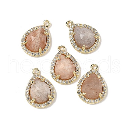 Natural Peach Moonstone Faceted Teardrop Pendants G-U028-02G-01-1