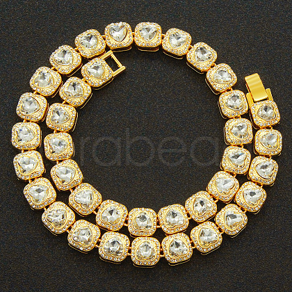 Alloy Crystal Rhinestone & Heart Glass Square Link Chain Tennis Necklaces FS-WG8A429-03-1